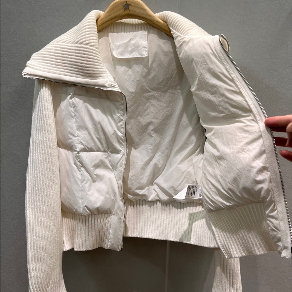 Thom Browne White Puffer Jacket with Black Stripes - Picture 7 of 8